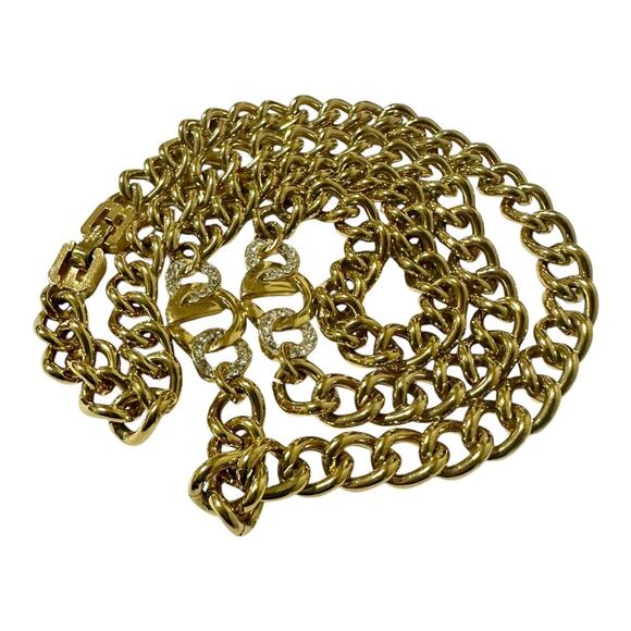 Vintage Givenchy -Gold Crystal Logo Link Chain Necklace 24” - Picture 11 of 15